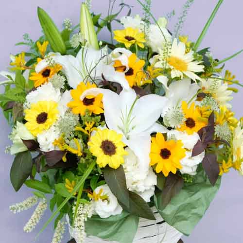 Sun Flower And Lily Arrangement