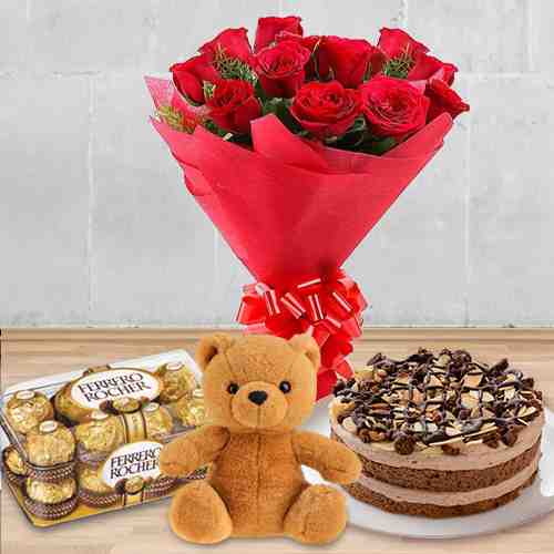 Chocolate Teddy Rose And Cake