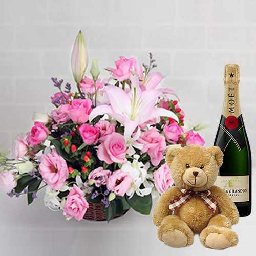 Teddy Champagne And Flower