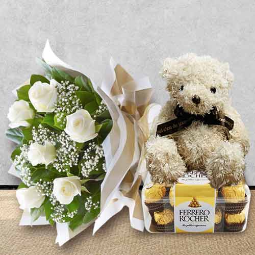 Roses With Teddy N Chocolates