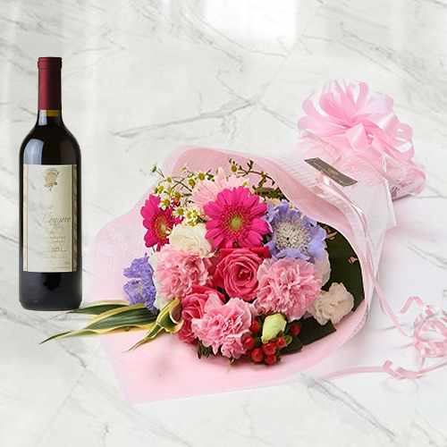 Flower Bouquet And French Wine