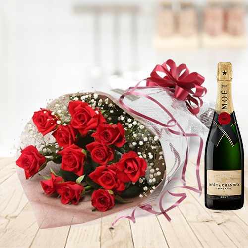 Red Rose With Champagne