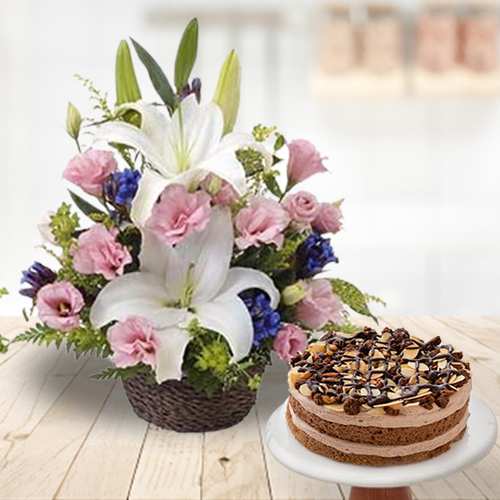 Colorful Seasons Arrangement And Cake
