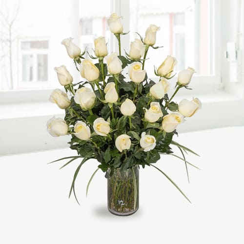 Radiant White Roses In A Vase