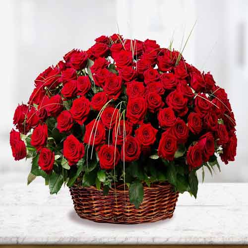 50 Red Rose Basket
