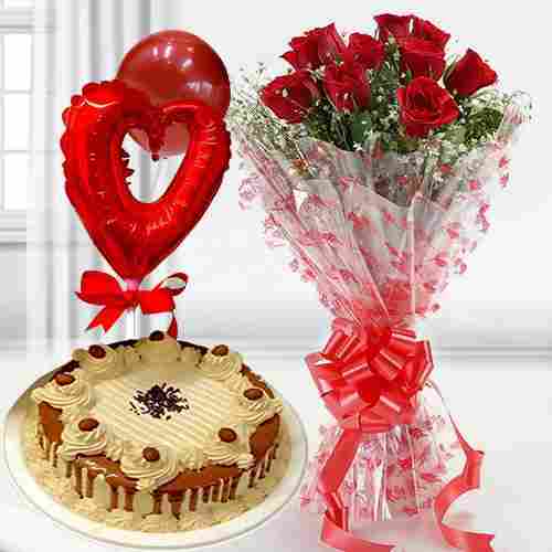 Red Rose, Cake And Balloon